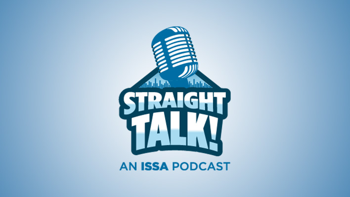 Straight talk podcast logo on a white with light black background.