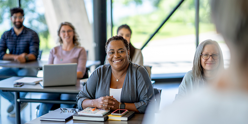 woman attending career development training